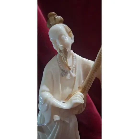 Alabaster Figure Oriental Man w/Instrument- Alabastros Martisa Sl, Spain- Wow!